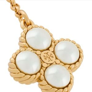 Tory Burch Gold Pearl Clover Rosary Necklace